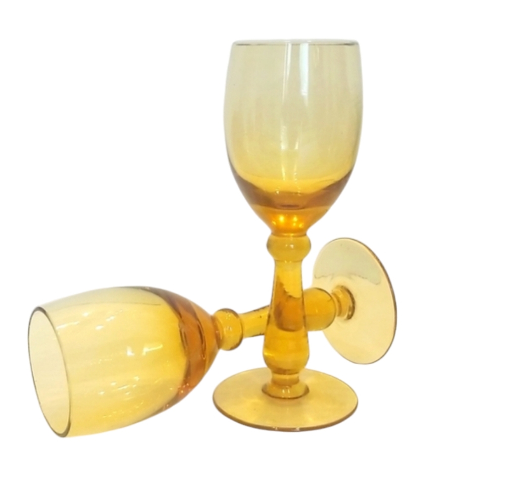 Vintage MCM Boho Pair of Amber Liqueur Shot Glasses